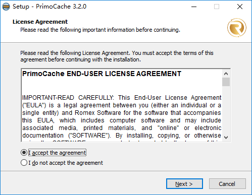 PrimoCache Installation Wizard Page - EULA