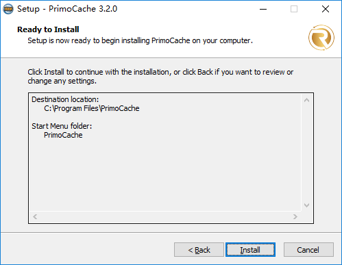 PrimoCache Installation Wizard Page - Install