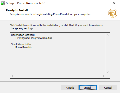 Primo Ramdisk Installation Wizard Page - Install